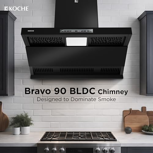 Image of KOCHE BRAVO 90 BLDC Chimney for Kitchen 90cm | 1650 m /hr Multi-Suction Filterless Auto-Clean Premium Chimney | Gesture Control | Low Noise | 12 Years Warranty