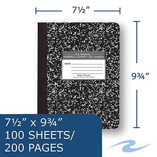 Roaring Spring Wide Ruled Hard Cover Composition Book, 9.75" X 7.5" 100 Sheets, Black Marble Cover (77230) #TOP1