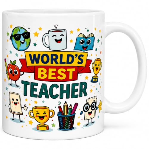 BestaFiesta Worlds Best Teacher Mug Teacher Gift Thank You Teacher Present Appreciation Mug End of Term Gifts for Teachers 11oz Dishwasher & Microwave Safe Ceramic Coffee Cup