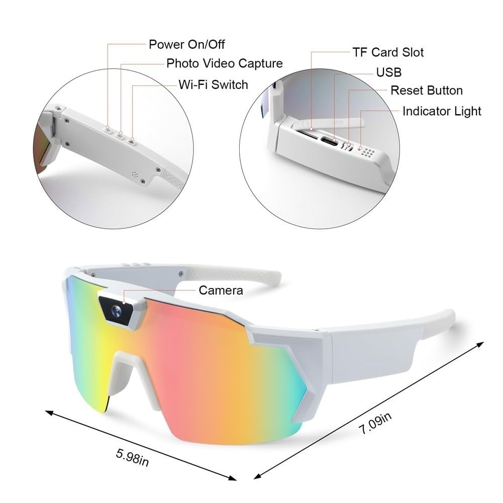 Smart Glasses Camera, Occhiali con Telecamera 4K, Scatta Foto e Registra Video HD 1080P, Adatto per Uomini e Donne, Ideali per Gli Sport All'aria Aperta (Black A)