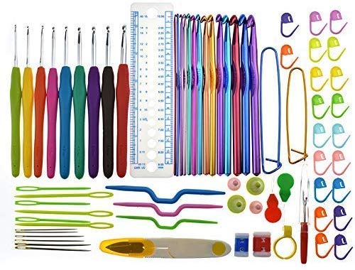Aiguilles à Crochet Set 50 Pièces, Kit De Crochet À Poignée Ergonomique, Accessoires Nécessaires