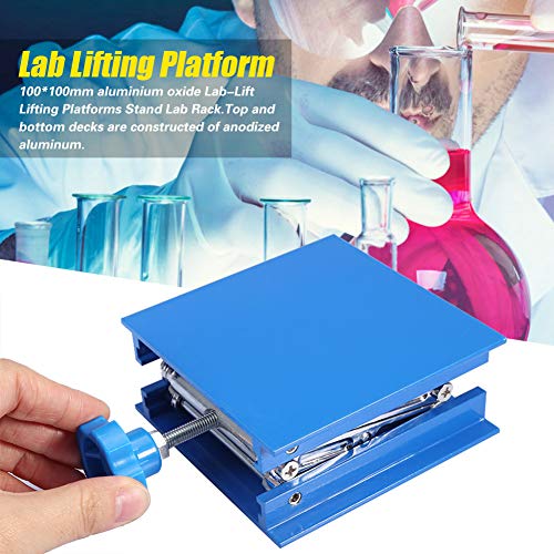 Estink Piattaforma Elevatrice da Laboratorio in Alluminio, Sollevatore a Forbice Regolabile 100x100 mm, Altezza 45-158 mm Blu