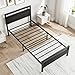 HOJINLINERO Black Twin Bed Frame with Wood Headboard,Metal Single Platform Bed Frame Twin Size No Box Spring Needed,Heavy Duty Metal Slats Support,Mattress Base,Noise Free,Easy Assembly,Black