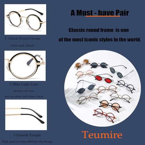 Image of Classic Round Glasses for men women Circle Blue Light Eyeglasses Hippie Style Non Prescription Eyewear