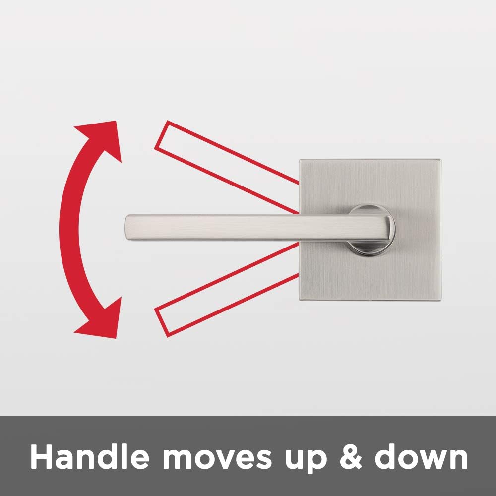 Kwikset Satin Nickel 91540-001 Halifax Door Handle Lever with Modern Contemporary Slim Square Design for Home Hallway or Closet Passage
