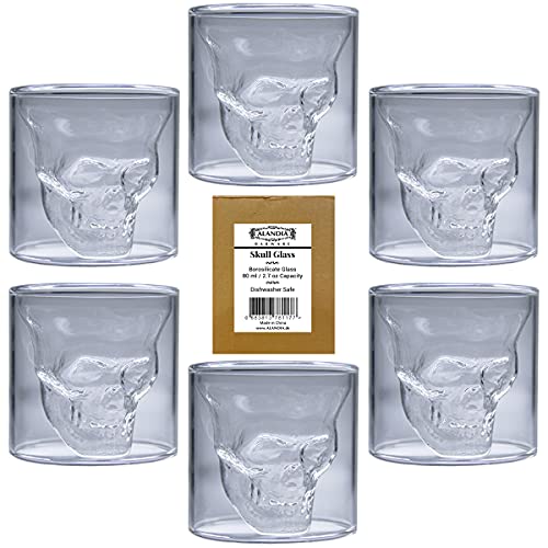 ALANDIA 6x Verres à Tête de Mort | Idéal comme Verres à Whisky, Absinthe ou Verres à Shot Liqueur | 80 ml Cover