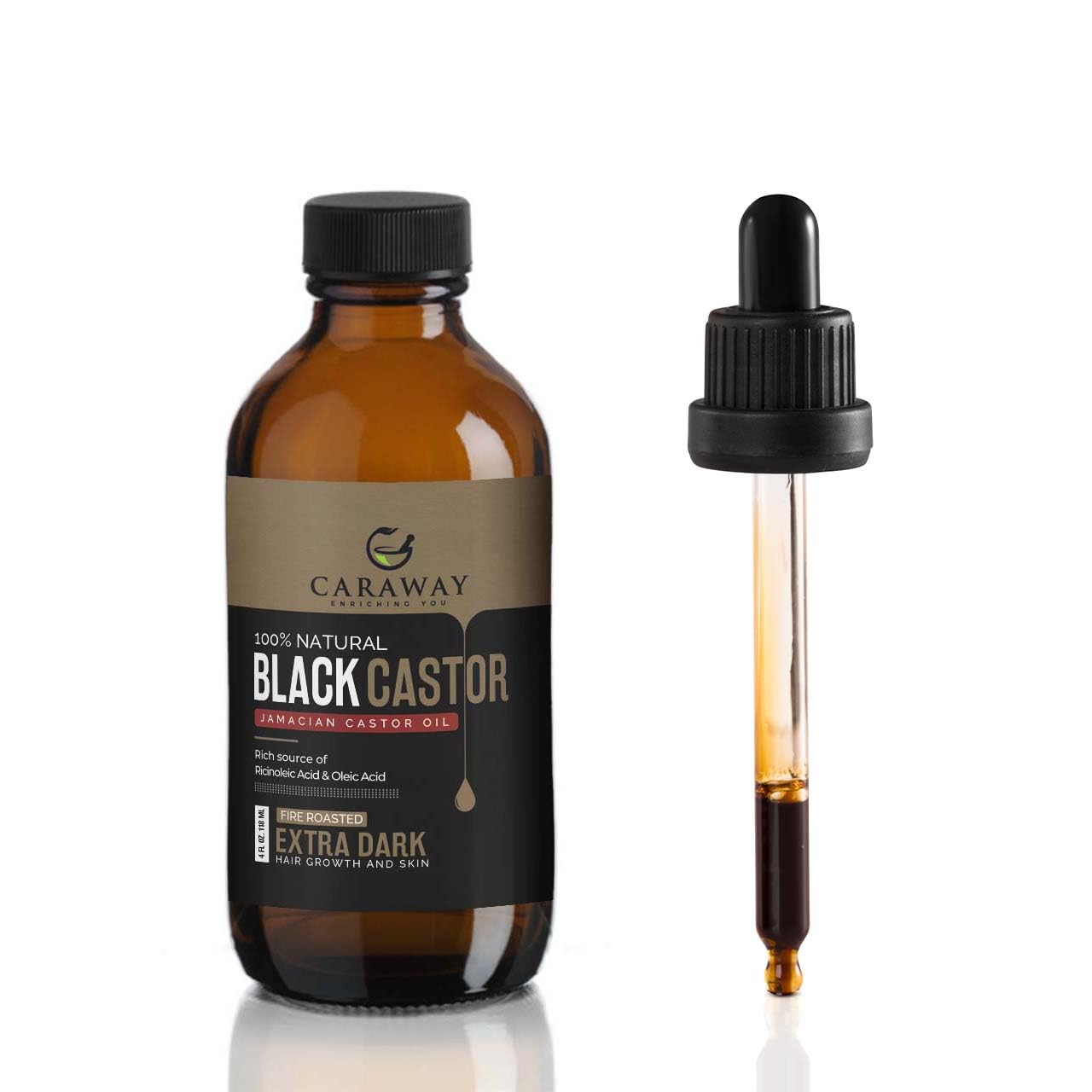 Caraway Jamaican Black Castor Oil for Hair Growth, Eyelash & Eyebrow Care | Cold-Pressed, Pure & Organic | Scalp Massage & Skin Moisturizing | Face & Skin Care | 118ml / 4oz