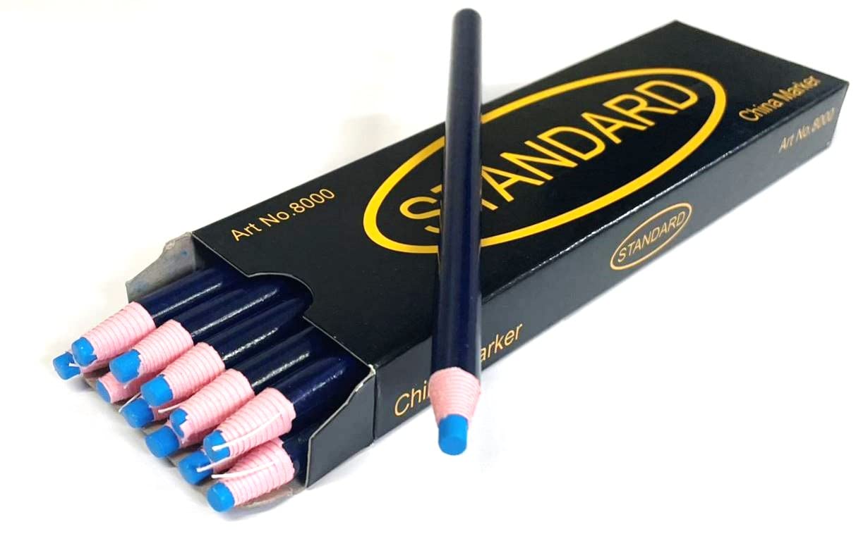 Church Products UK Wax China Marker Pencils Pack Of 12 Chinagraph Standard Wrapped Box Fabric Webbing Glass Metal Plastic Materials (Blue)