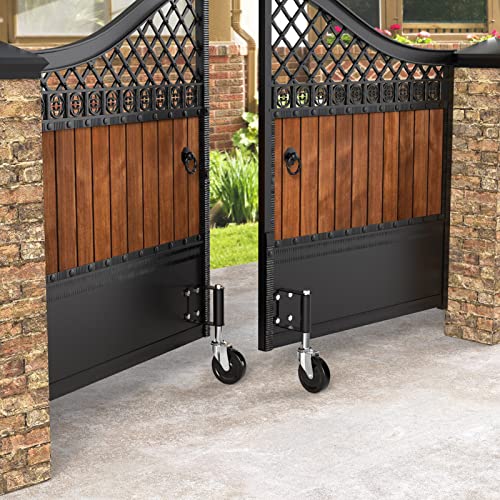 Ronlap Gate Wheels For Wooden Gate, Gate Caster Spring Loaded For Metal Tube Swing Vinyl Gate Heavy Duty, Outdoor Rolling Fence Gate Support Wheel Rollers Kit, 220 Lbs Capacity, 4-Inch, 2 Pack, Black #TOP6