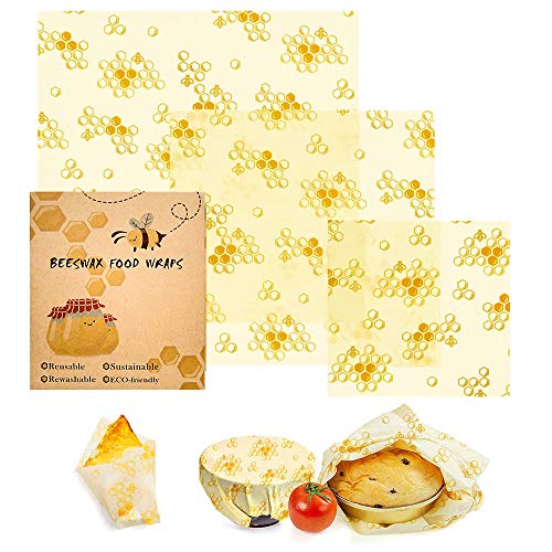 ミツロウラップ 蜜蝋ラップ キッチン ラップ エコラップ 100％ 天然 再利用可能 食材 果物 可洗浄 重複使用 ラップ キッチンラップ 天然フード ラップ 蜜ろう 蜜蝋 お土産 贈り物 3個セット (C)（Amazon）