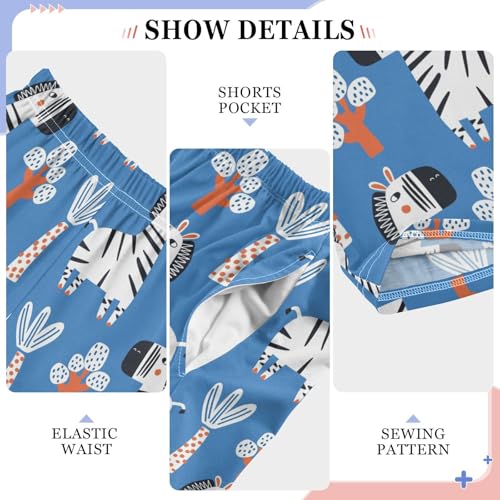 Boys' Pants Zebra Tree Blue Pattern Long Bottoms Jogger Pants Elastic Waist Trousers with Pockets S-XL 6