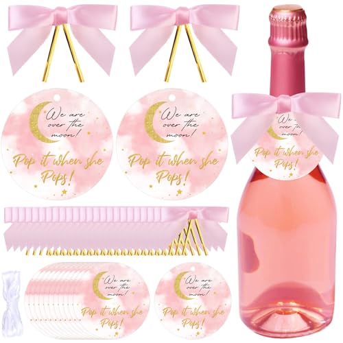 Diartpaint 50 Set Over The Moon Theme Pop It When She Pops Bottle Favor Tags Party Decorations Kit, Baby Shower Wine Mini Champagne Labels with Bows and Ribbon Pink Supplies for Girl Diartpaint 50 Set Over The Moon Theme Pop It When She Pops Bottle Favor Tags Party Decorations Kit, Baby Shower Wine Mini Champagne Labels with Bows and Ribbon Pink Supplies for Girl