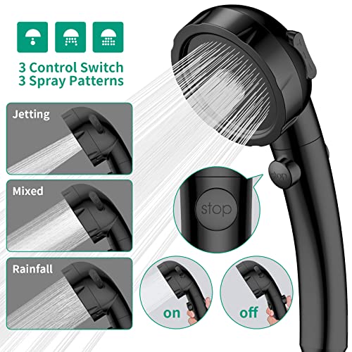 Herobai High Pressure Shower Head With Handheld, On Off Shower For Rv, Water Saving Shower Head With Stop Button And 3 Modes, Detachable Rv Shower Head With Hose And Self-Adhesive Bracket (Black) #TOP2