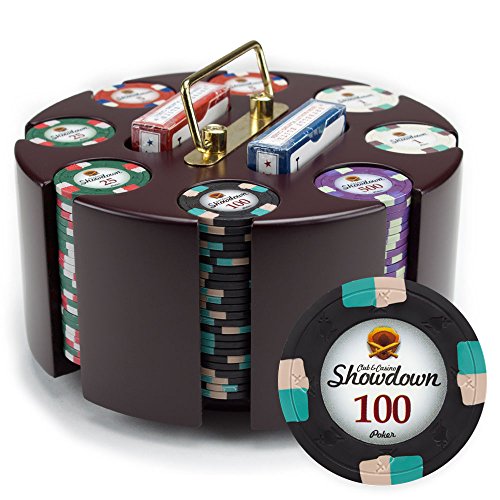 Claysmith Gaming 200ct Showdown Poker Chip Set in Wooden Carousel Case, 13.5g Heavyweight Clay Composite