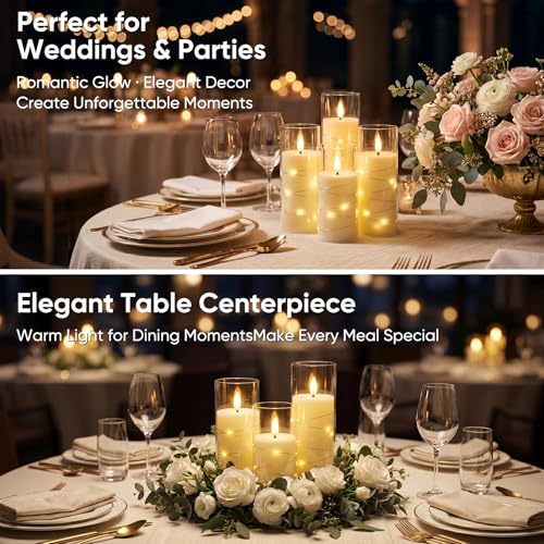 Image of Homemory Flameless Candles with Remote Timer, Clear Acrylic Flickering LED Pillar Candles with Embedded Fairy String Lights, Battery Operated Candles for Wedding Fireplace Lantern Home Decor, Set of 9