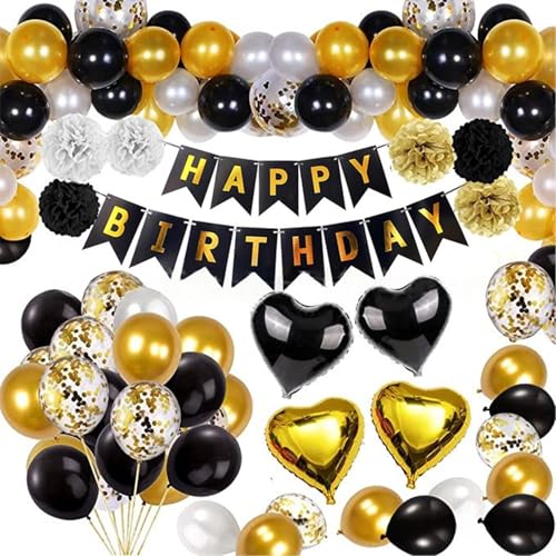 Set di 46 decorazioni per compleanno, colore nero, oro, decorazione