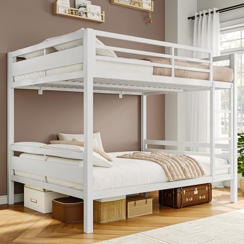 Image of iPormis Metal Bunk Bed Full Over Full, Heavy Duty Bunk with High Guardrail and Safety Entrance Design, Under-Bed Storage Space, Easy Assembly, Noise Free, White