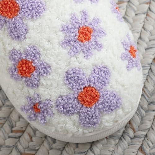 Women's Plush Warm Flowers Slippers Cute Cozy Fuzzy Slip-on House Cotton Slippers Memory Foam Indoor Outdoor Cartoon Slippers4
