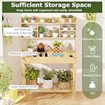 HAPPYGRILL Potting Bench Table, 60” Wood Garden Work Bench Workstation with Storage, Flip-Up Tabletop, Shelves & Hanging Hooks, Outdoor Garden Table for Patio, Lawn & Porch