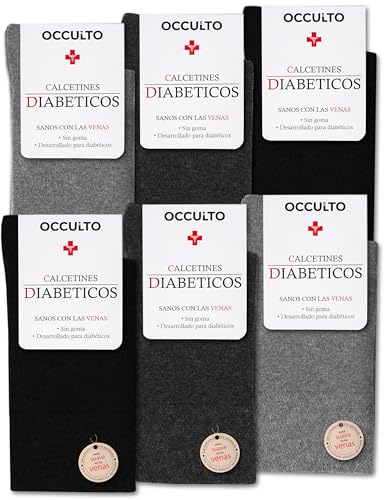 Occulto Calcetines Diabeticos para Hombre 6 Pares (Modelo: Oliver) mezcla gris 39-42