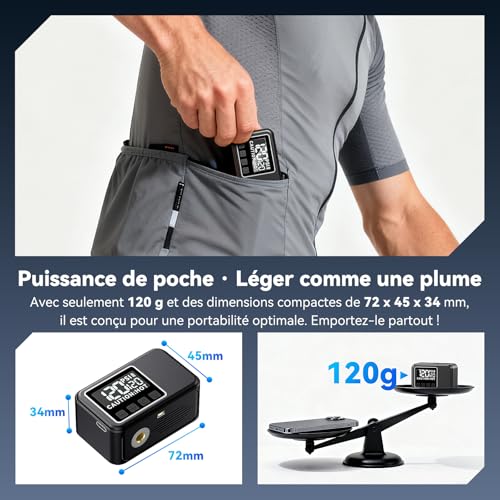 Pompe à vélo électrique sans effort avec manomètre pour éviter les crevaisons