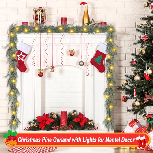 Artgar-Pine-Garland-Realistic-6-FT-Cedar-Garland-Christmas-Garland-with-30-Warm-Lights-with-8-Light-Modes-Garland-Christmas-Decorations-for-Mantels-Stair-Table-Decor-White-Green Artgar Pine Garland Realistic 6 FT Cedar Garland Christmas Garland with 30 Warm Lights with 8 Light Modes Garland Christmas Decorations for Mantels Stair Table Decor White Green