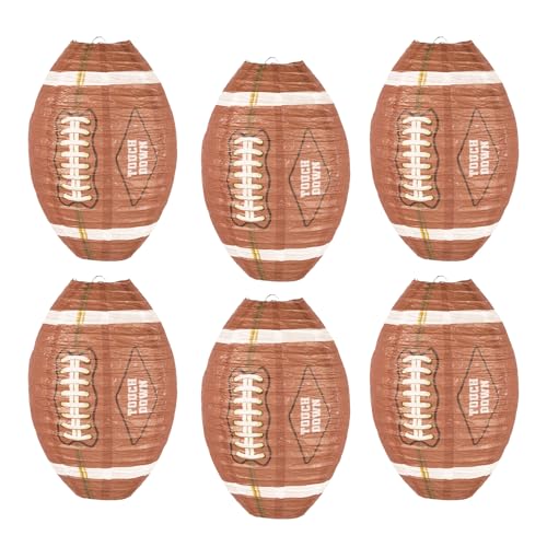 Image of UNIQOOO 6PCS American Football Super Sports Lantern Party Decoration Set, LRG 12 Inch, Hanging Japanese Paper Lanterns, Easy Assemble Reusable Home School Game Day Kids Birthday Sports Bar Decor