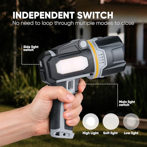 Rechargeable Spotlight 100000 Lumen, Super Bright LED Spotlight Flashlight with COB Light & Foldable Stand, Long Lasting Large Handheld Spot Light for Boating Camping Boat Marine