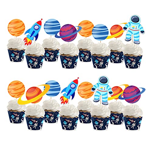 Image of Party Propz Space Theme Cutouts Cake Toppers for Cake Decoration - 24 Pcs, Astronaut,Space,Planet Theme Cake Decoration for Boys, Space Theme Birthday Decoration Kit