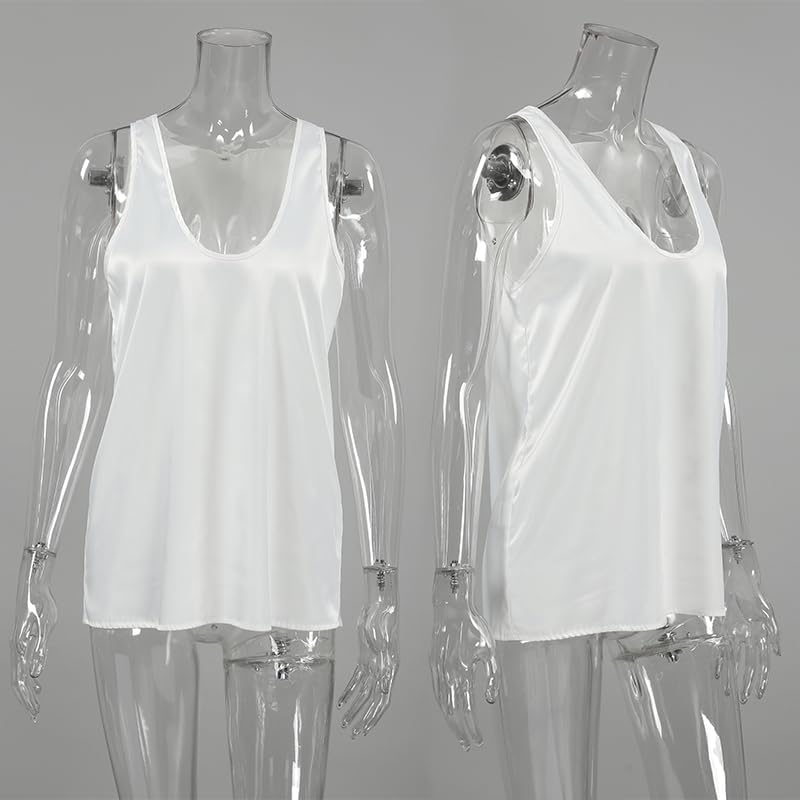 Womens Silk Satin Tank Tops Deep V Neck Casual Cami Sleeveless Camisole Blouses Summer Fit Flowy Tank Shirt