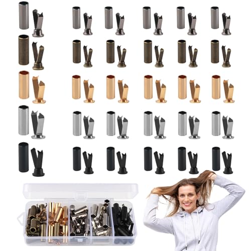 50 uppsättningar snörändar metall, 5 färger snörändstycke metall kvalitetslegeringar snörstopp metall, snörändar metall för skosnören spetsar tå huvtröja gör-det-själv reparationer skosnören