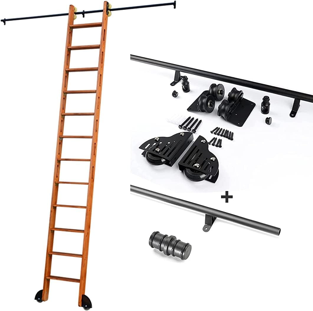 3.3ft-20ft Rolling Ladder Library System Rail,Sliding Barn Door Hardware Kit Round Tube Mobile Tracks for Home/Indoor/Loft,20ft/600cm Track kit