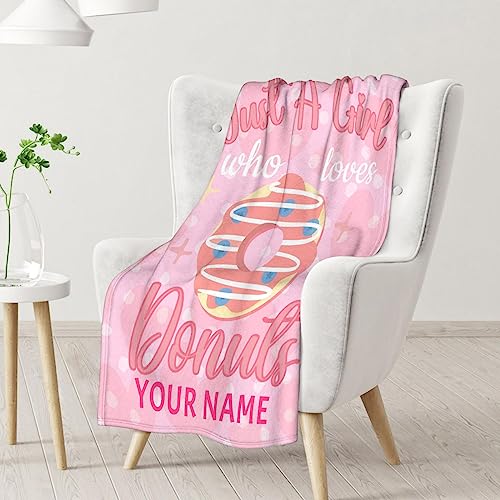 Girls Blanket - 50"x60" Cute Donut Throw Blanket Gifts for Girls - Personalized Pink Soft Fuzzy Doughnut Blanket for Bed, Couch & Living Room