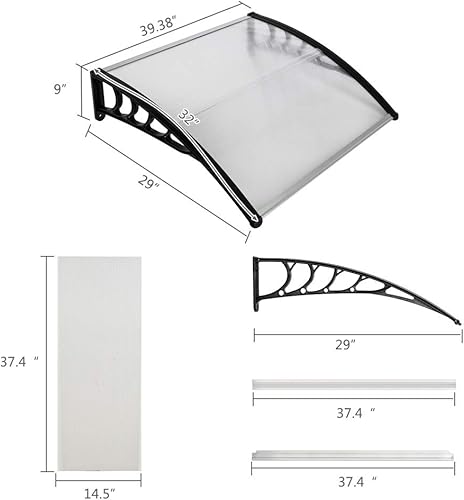 Miniatura 3 de Toldo para puerta de ventana de 39 x 31 x 9.06 pulgadas, toldo para puerta de ventana de policarbonato con soporte, cubierta superior para puerta