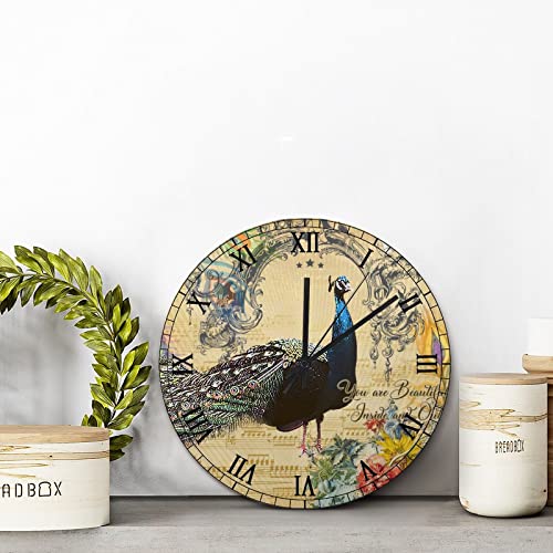 Horloge murale paon en bois rustique chic de 38,1 cm - 3
