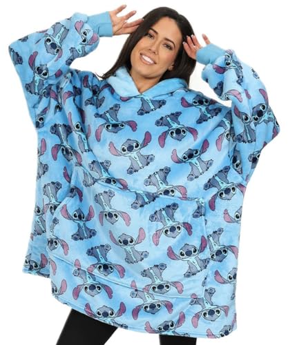 Lilo and Stitch Womens Blue Fully Lined Luxury Hoodie, Oversized Fleece Blanket Hoody