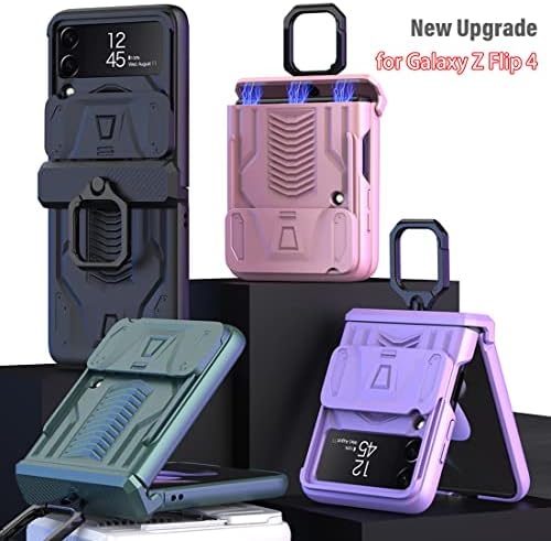 Z Flip 4 Case, KumWum Phone Case for Samsung Galaxy Z Flip 4 Heavy Duty Protective with Slide Camera Lens Cover & 360° Rotate Ring Holder Hinge Protection for Galaxy Z Flip 4 - Purple