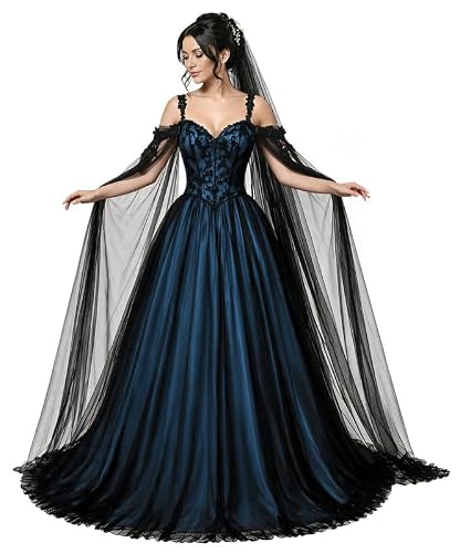 TRHTX Cold Shoulder Wedding Dresses Tulle Gothic Victorian Dress Size 14