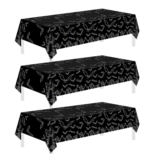 Image of Childom 3 Pack Halloween Tablecloth Rectangle Table,Halloween Decorations | 54 inch x 108 inch Disposable Plastic Tablecloths,Plastic Table Cover for Halloween Party Decorations,Halloween Party Supplies Favors