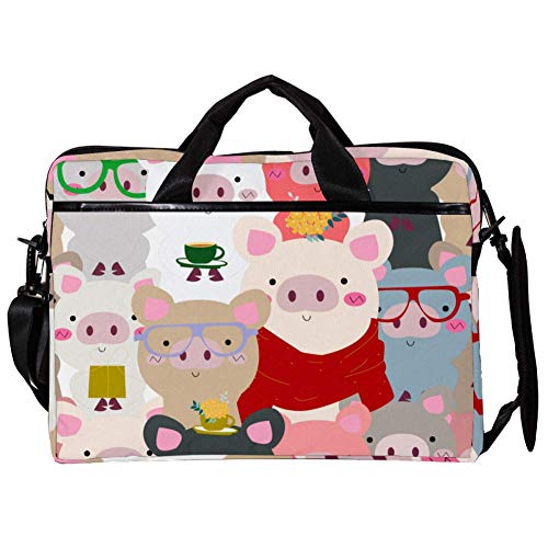 Sacoche ordinateur portable 14-15.4 pouces avec bandoulière et motif cochon rigolo