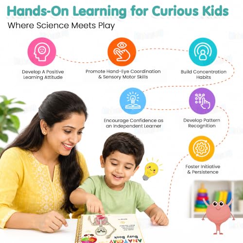 Image of Kidology Human Body Anatomy Busy Book for Kids 4+ Years | 60+ Pages Montessori Body Model Learning Activities | Interactive Educational Toy & Learning Material for Preschool & Kindergarten