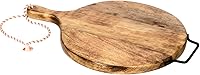 Artisenia 12-Inch Mango Wood Round Chopping Board with Handle & Hanging Rope - Rustic Pizza Serving Tray & Cutting Board