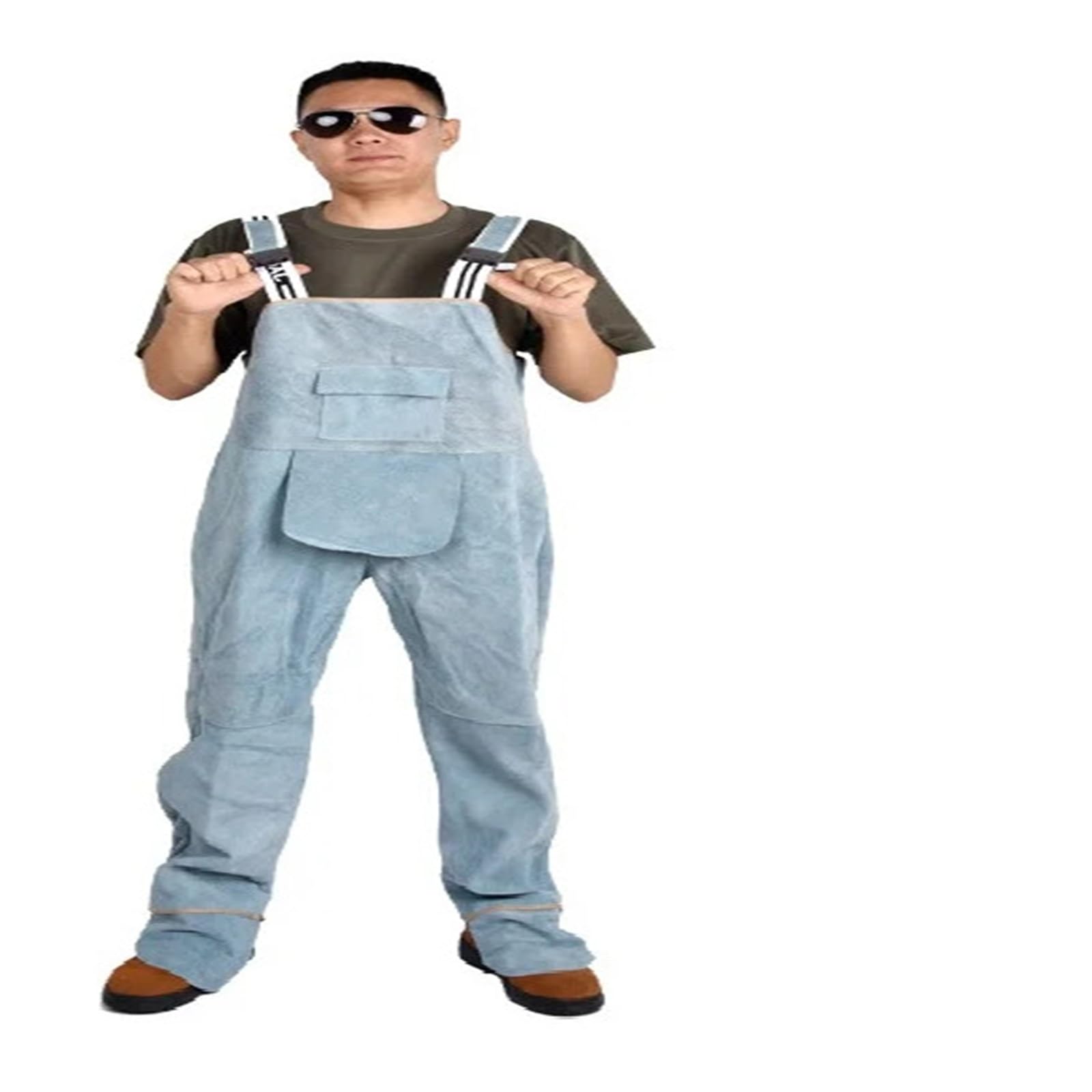 LNHHG Welding Clothes, Welding Clothing Overall Safety Coverall Protective Leather Flame Retardant Repairman Welder Strap(Blu,L)
