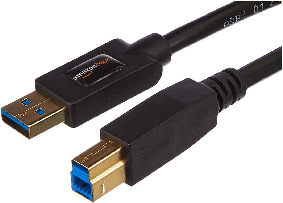 Cable USB-A a USB-B 3.0, 4,8 Gbps de alta velocidad con enchufes chapados en oro, 6 pies, negro