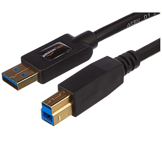 Amazon Basics USB-A to USB-B 3.0 Cable, 4.8Gbps High-Speed with Gold-Plated Plugs, 6 foot, 1.8 m, Black