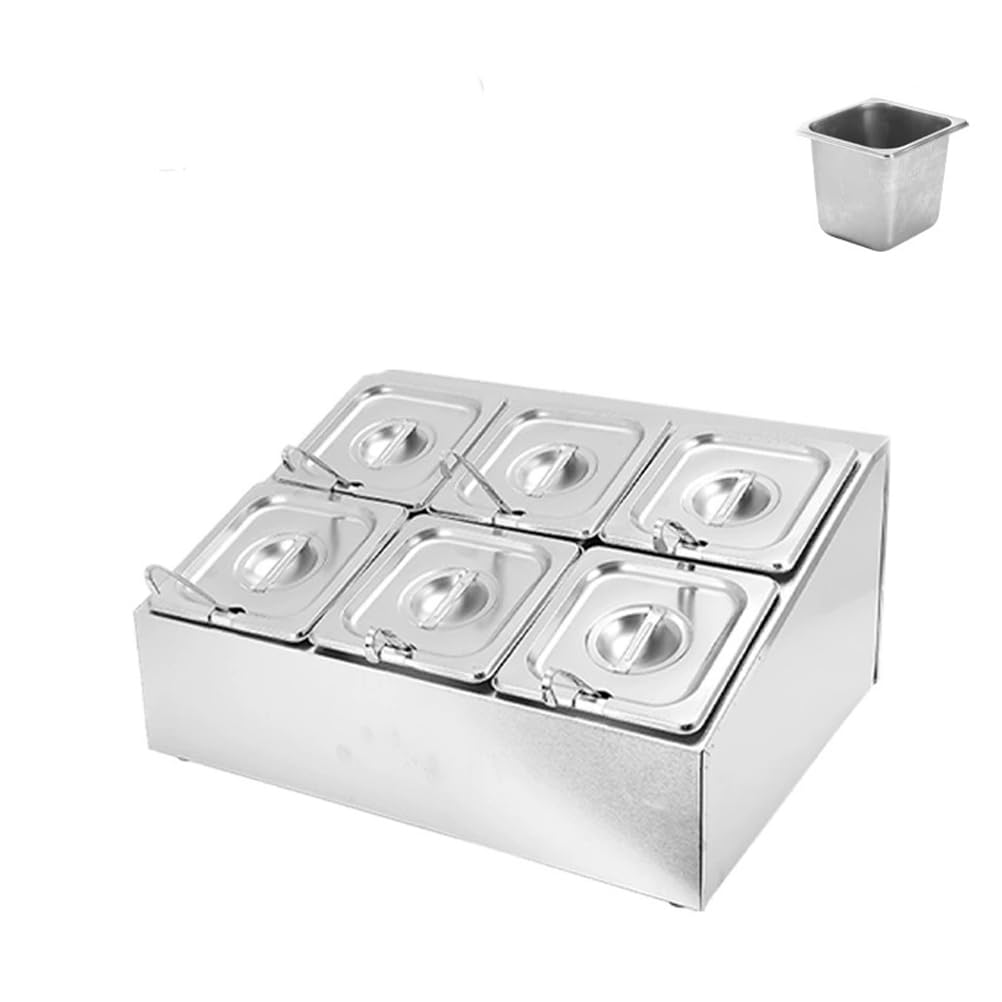 Stazione di stoccaggio per condimenti per pizza, in acciaio inox, con coperchi e cucchiai, espositore per insalate, cucina, ristorante, 45,7 x 20,3 x 20,3 cm