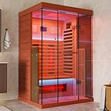 MEISSALIVVE Full Spectrum Infrared Sauna，1-2 Person Home Sauna，Red Cedar Indoor Sauna with Resonance Speaker, Panoramic Tempered Glass Door