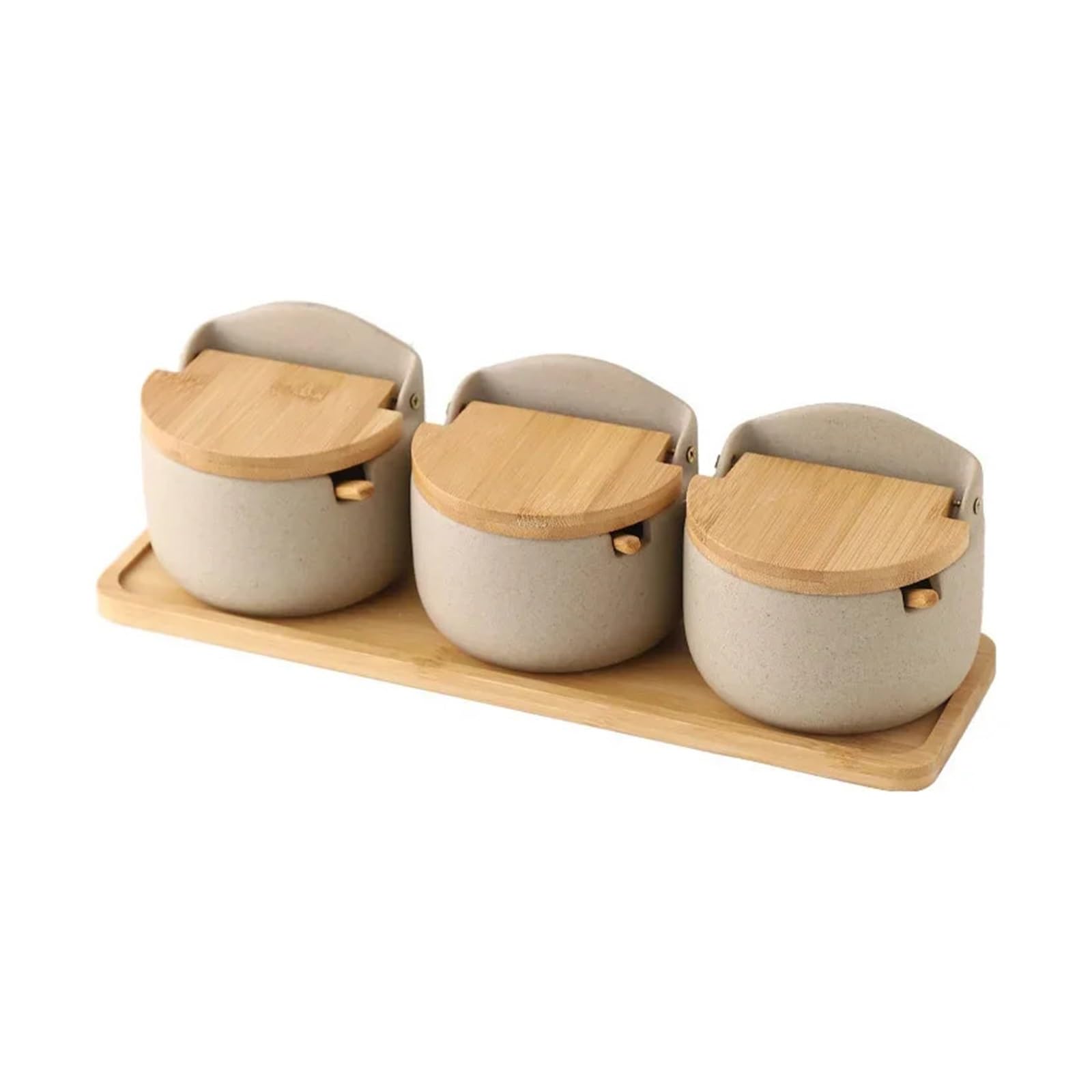 HYFEUOKF 300ml Spice Jars Set Ceramic Seasoning Jar Box With Spoon And Lid Kitchen Tools Salt Tank With Tray