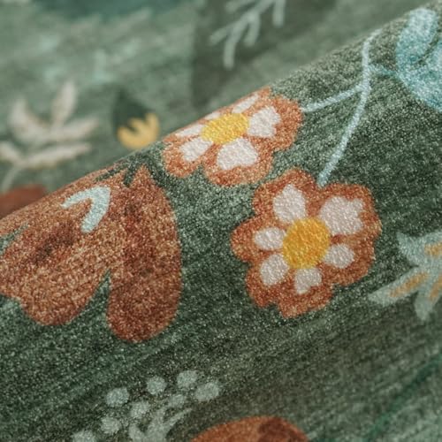 Hallway 3x6 Washable Runner Rug - Indoor Floral Scalloped Kitchen Entryway Low Pile Carpet Soft Non Slip Floor Mat for Bathroom Living Room Bedroom Elegant Home Decor(3x6 Floral/Green)