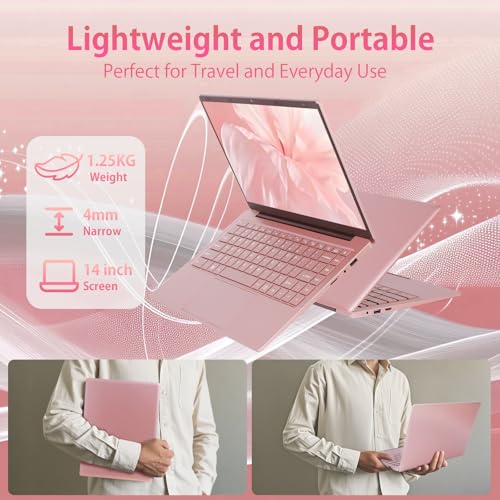 Image of 14 inch LaptopIPS FHD-Laptop,Celeron J4105 CPU (Up to 2.5Ghz),4 Core PC Computer,1920 * 1080,MS Office 2019 Pink Laptops(Rose Gold, 8GB+128GB SSD)